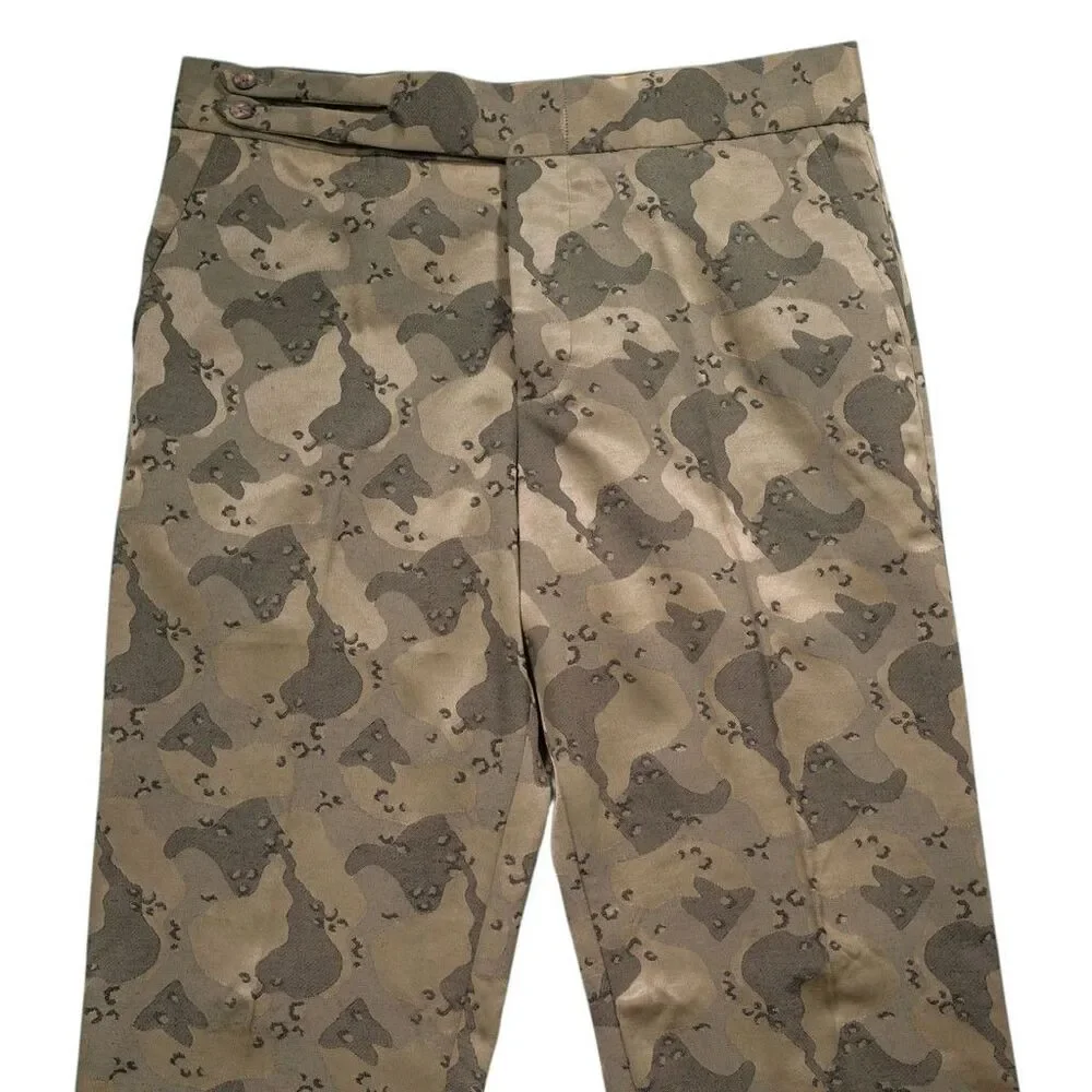 Mens 36 Gurkha Pants Tan Brown Camo Cotton Jacquard Flat Front Straight Trousers